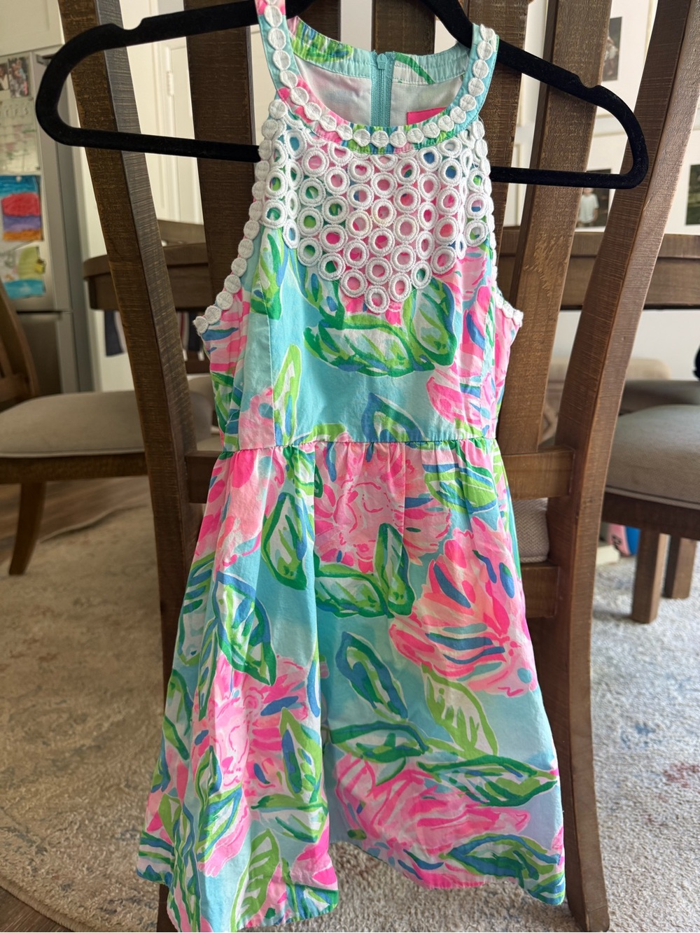 Lilly Pulitzer Pink & Aqua Floral Dress with Crochet Yoke